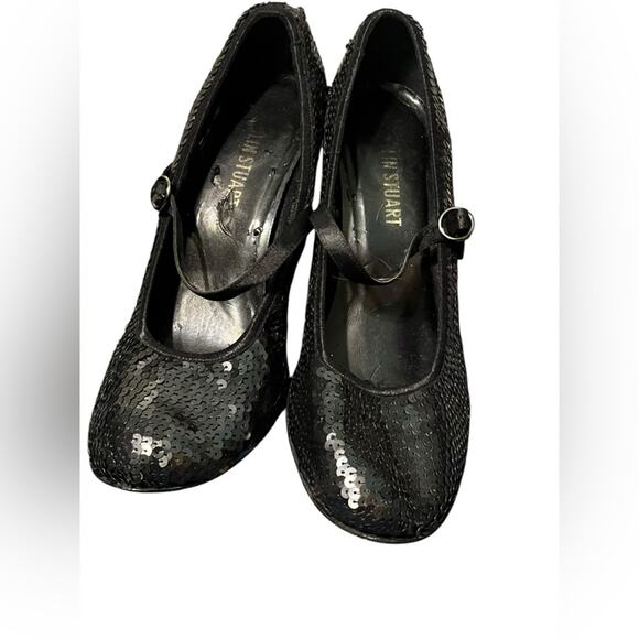Y2K Colin Stuart Black Chunky Sequin Platform Retro Party Mary Jane Heels 11 - Picture 3 of 9